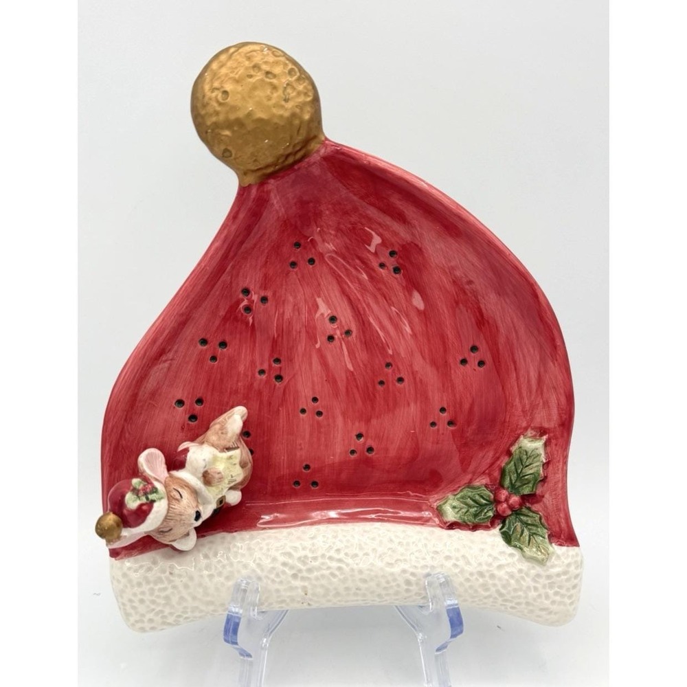 Fitz and Floyd Omnibus Christmas Santa Hat Mouse Serving Plate 1996 EUC